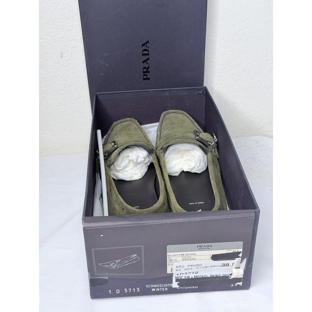 Prada Suede Driving Loafers Moccasins Shoes US 9/EU 39.5 Olive Green Old Money - Picture 4 of 16